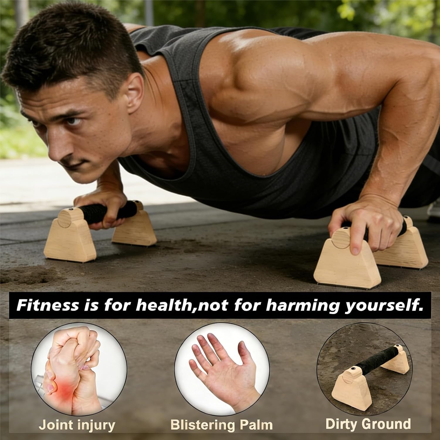 Wooden Parallettes Bars Professional Solid Wood Push up Stands for Calisthenics, Handstand & Planche Training at Home Gym, Non-Slip Grips for Wrist Comfort Pushup Handle for Strength Training