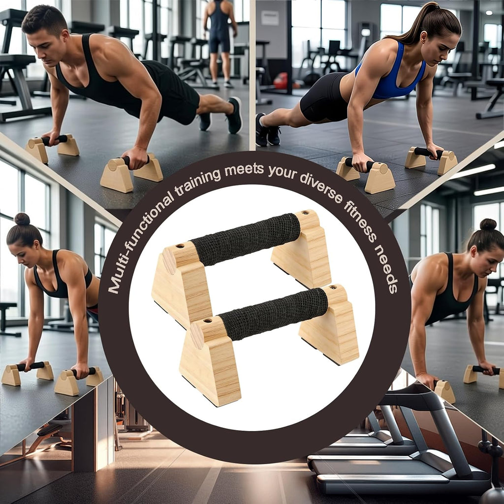 Wooden Parallettes Bars Professional Solid Wood Push up Stands for Calisthenics, Handstand & Planche Training at Home Gym, Non-Slip Grips for Wrist Comfort Pushup Handle for Strength Training