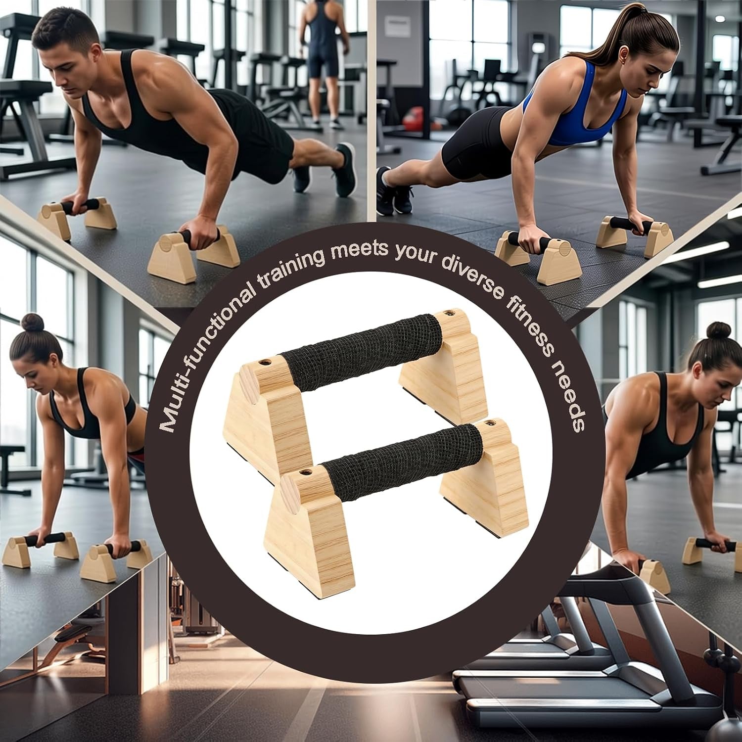 Wooden Parallettes Bars Professional Solid Wood Push up Stands for Calisthenics, Handstand & Planche Training at Home Gym, Non-Slip Grips for Wrist Comfort Pushup Handle for Strength Training
