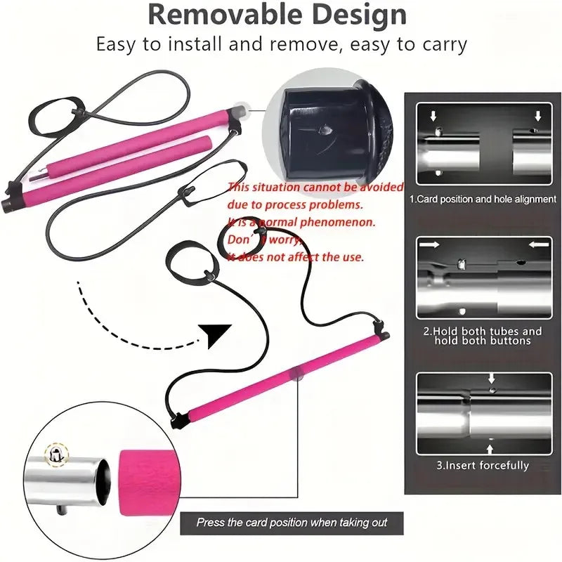 Multifunctional Pilates Bar Combination Fitness Bar Yoga Chest Expansion Tension Rope Back Trainer Elastic Rope Stretching Belt